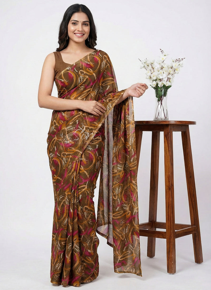 Authentic Garden Vareli Printed Nara Chiffon Saree
