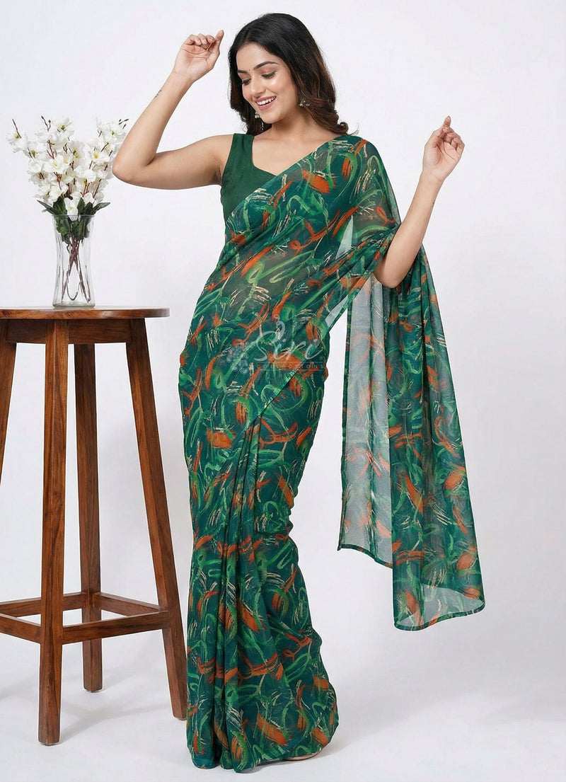 Authentic Garden Vareli Printed Nara Chiffon Saree