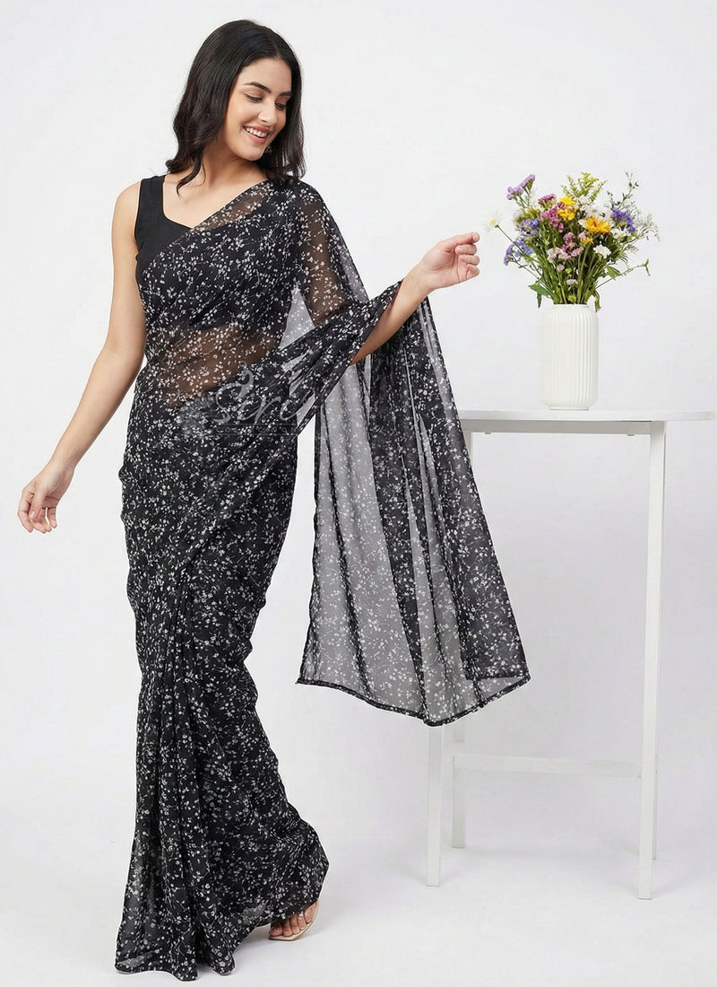 Authentic Garden Vareli Printed Nara Chiffon Saree