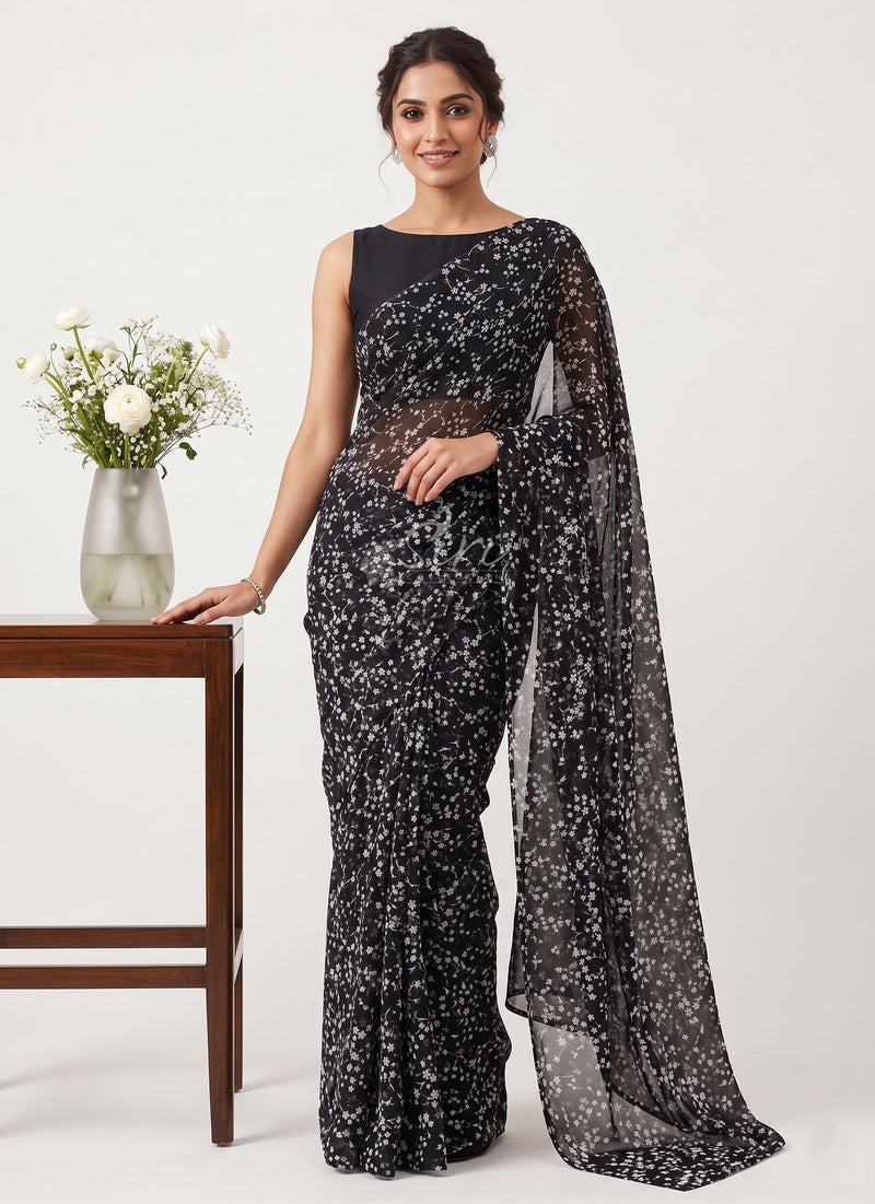 Authentic Garden Vareli Printed Nara Chiffon Saree