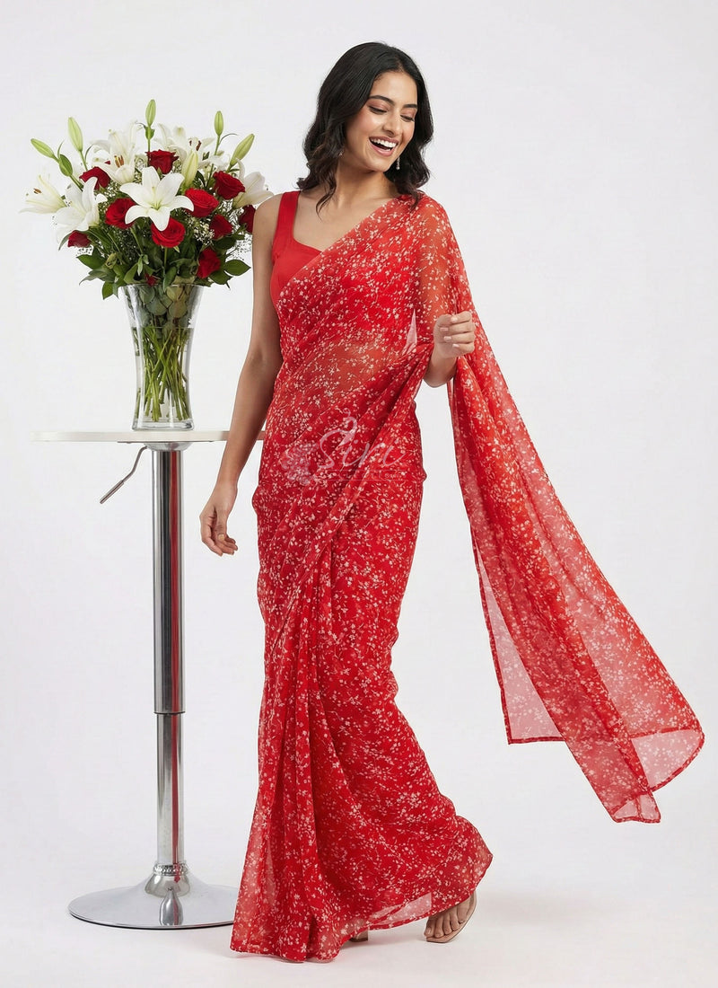 Authentic Garden Vareli Printed Nara Chiffon Saree