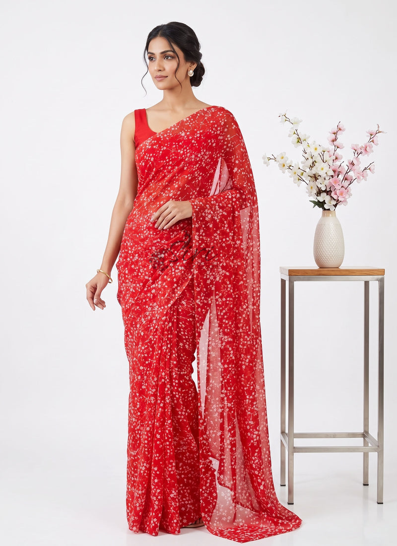 Authentic Garden Vareli Printed Nara Chiffon Saree