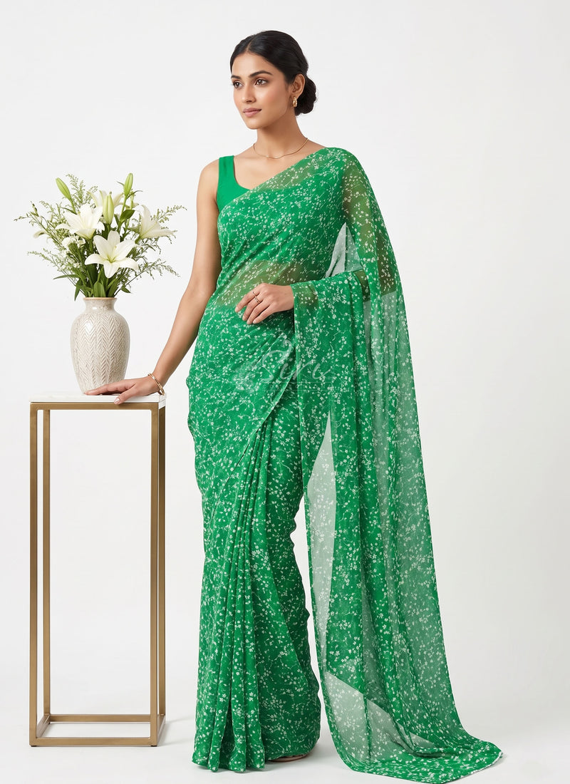 Authentic Garden Vareli Printed Nara Chiffon Saree