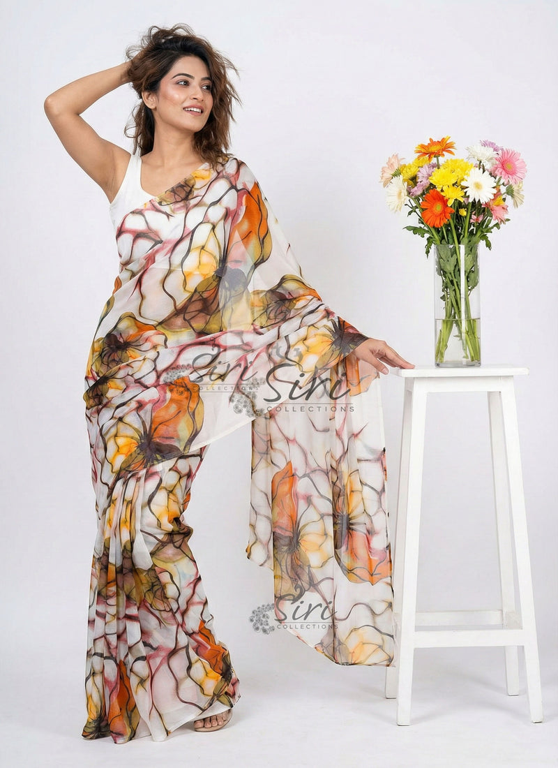 High Quality Garden Vareli Printed Nara Chiffon Saree