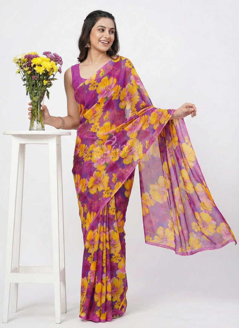 High Quality Garden Vareli Printed Nara Chiffon Saree