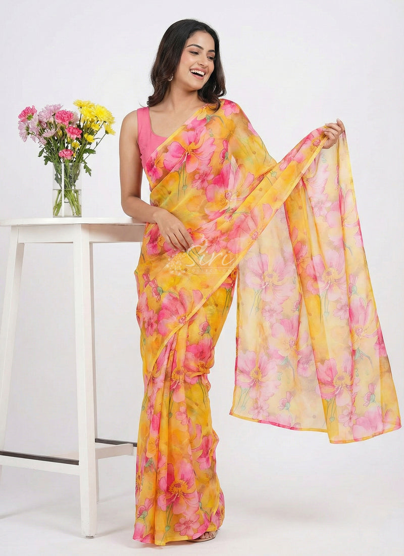 High Quality Garden Vareli Printed Nara Chiffon Saree