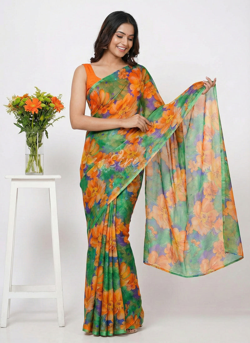 High Quality Garden Vareli Printed Nara Chiffon Saree