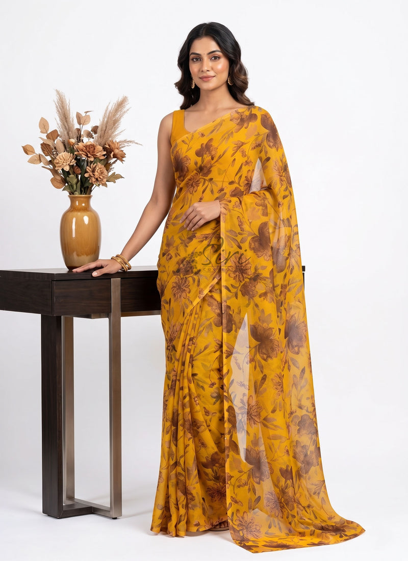 High Quality Garden Vareli Printed Nara Chiffon Saree