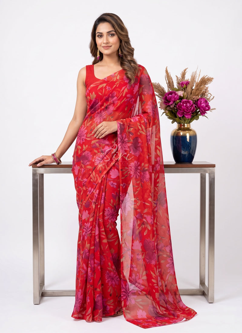 High Quality Garden Vareli Printed Nara Chiffon Saree