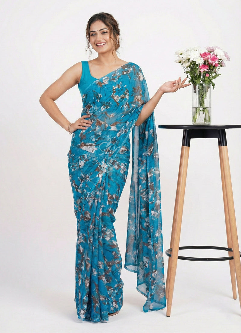 High Quality Garden Vareli Printed Nara Chiffon Saree