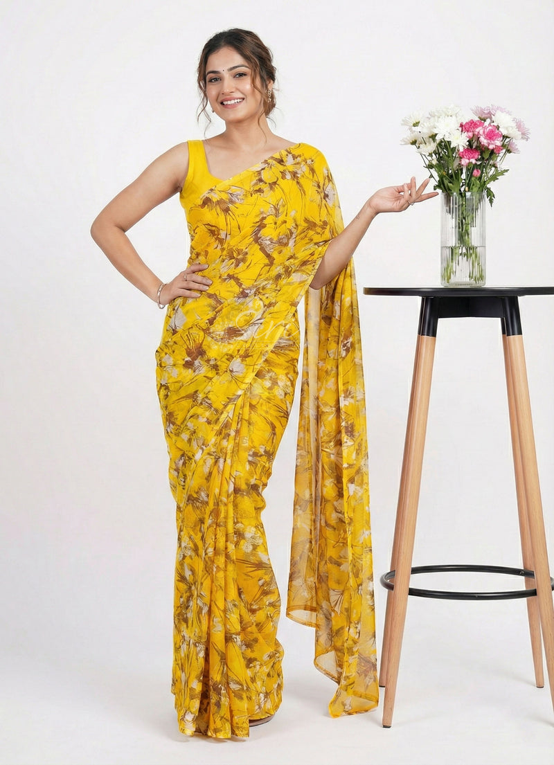 High Quality Garden Vareli Printed Nara Chiffon Saree