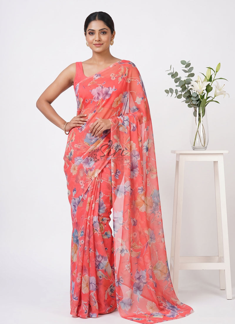 High Quality Garden Vareli Printed Nara Chiffon Saree