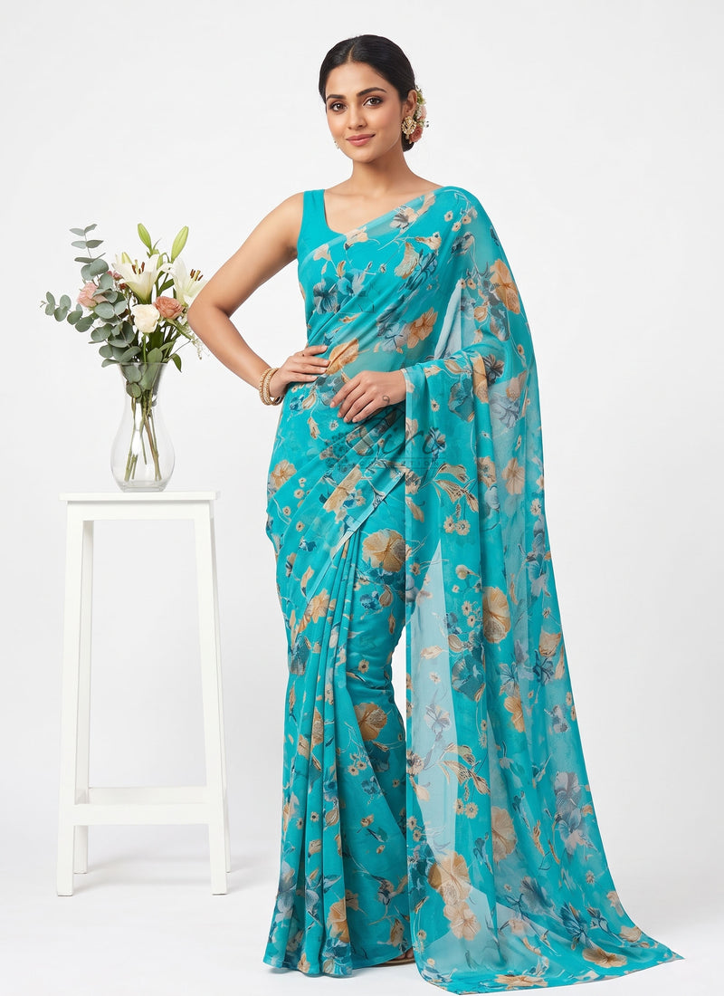 High Quality Garden Vareli Printed Nara Chiffon Saree