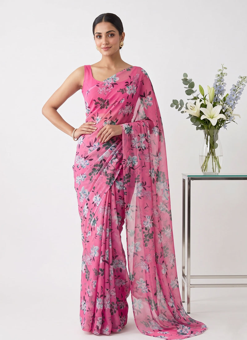 High Quality Garden Vareli Printed Nara Chiffon Saree
