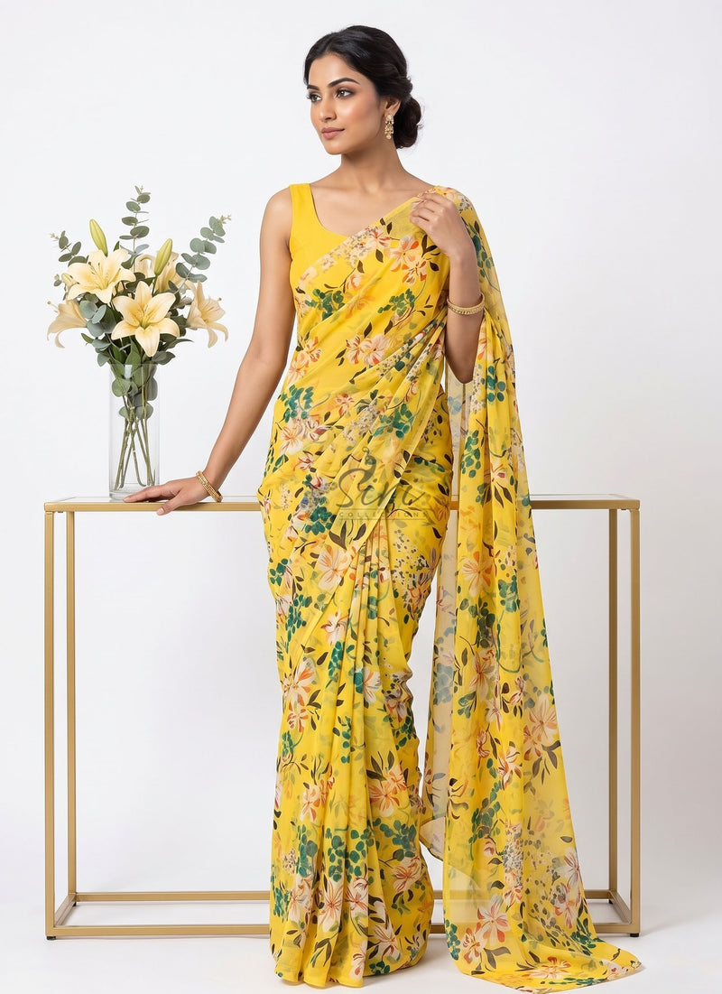 High Quality Garden Vareli Printed Nara Chiffon Saree