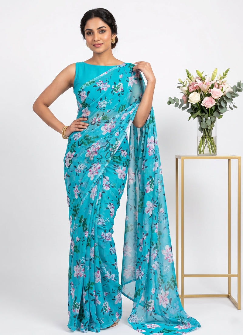 High Quality Garden Vareli Printed Nara Chiffon Saree