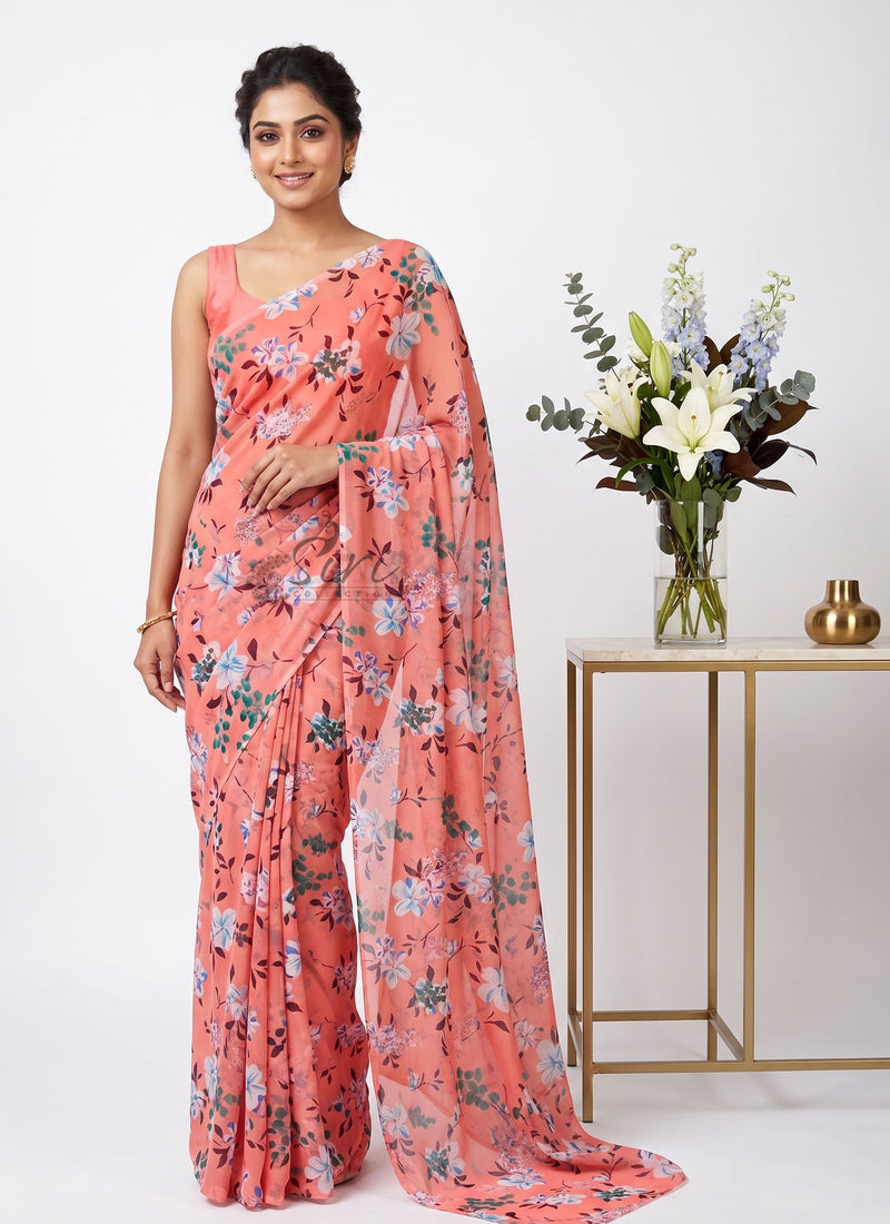 High Quality Garden Vareli Printed Nara Chiffon Saree