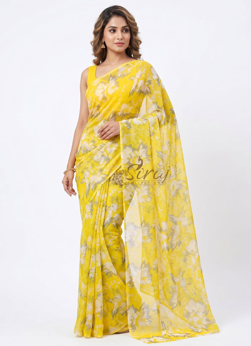 High Quality Garden Vareli Printed Nara Chiffon Saree