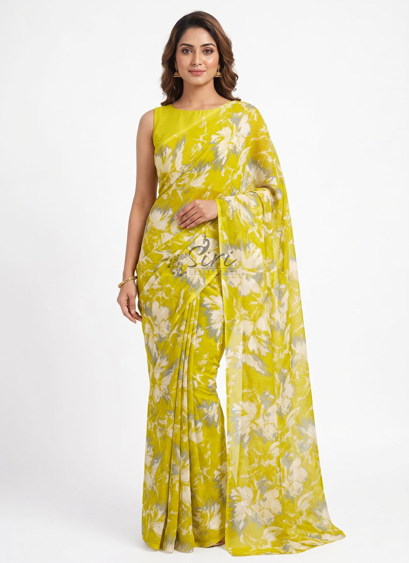 High Quality Garden Vareli Printed Nara Chiffon Saree
