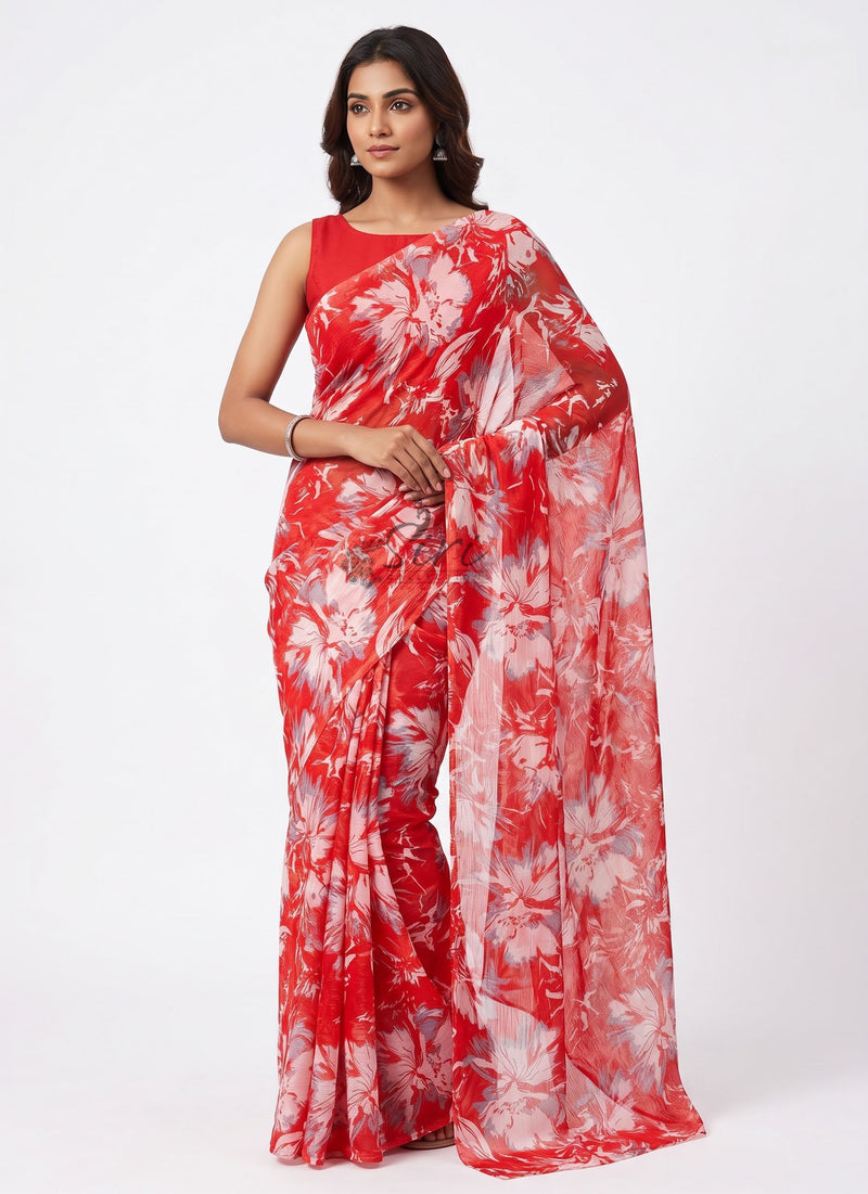 High Quality Garden Vareli Printed Nara Chiffon Saree