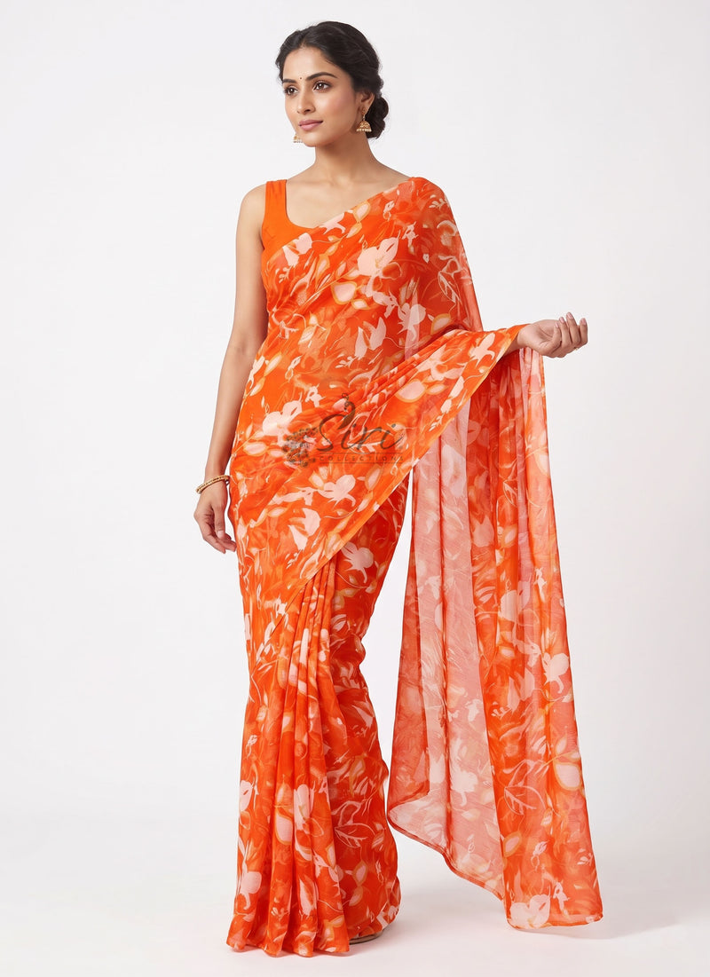 Latest Garden Vareli Printed Nara Chiffon Saree