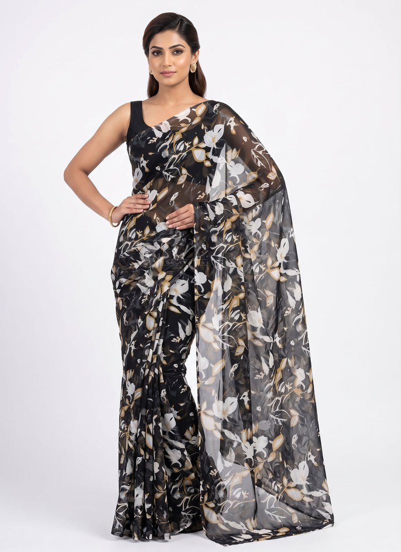 Latest Garden Vareli Printed Nara Chiffon Saree