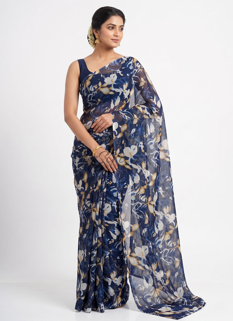 Latest Garden Vareli Printed Nara Chiffon Saree
