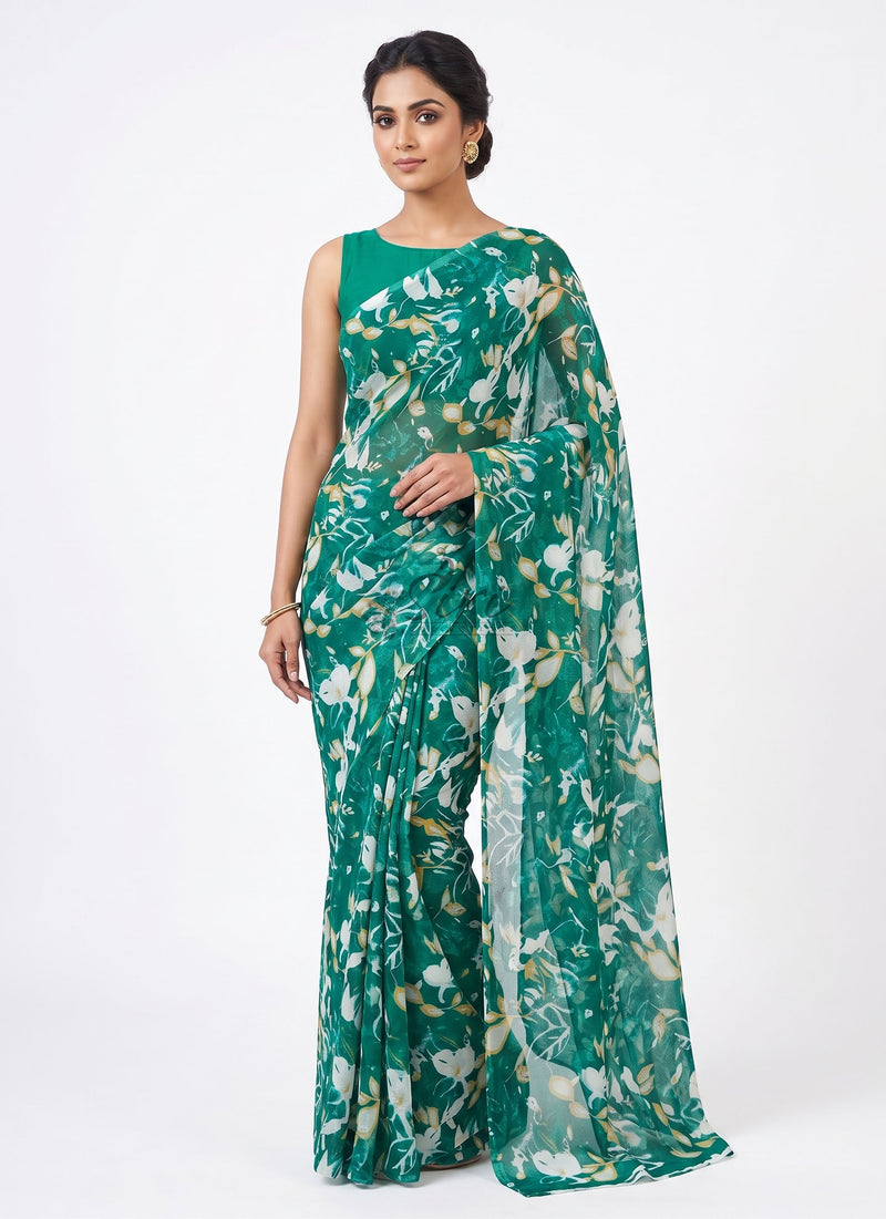 Latest Garden Vareli Printed Nara Chiffon Saree