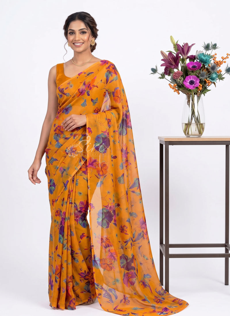 Latest Garden Vareli Printed Nara Chiffon Saree