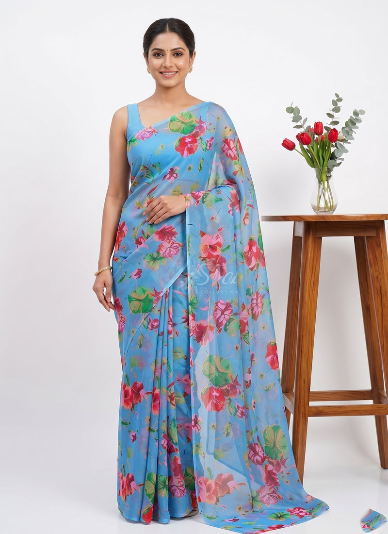 Latest Garden Vareli Printed Nara Chiffon Saree