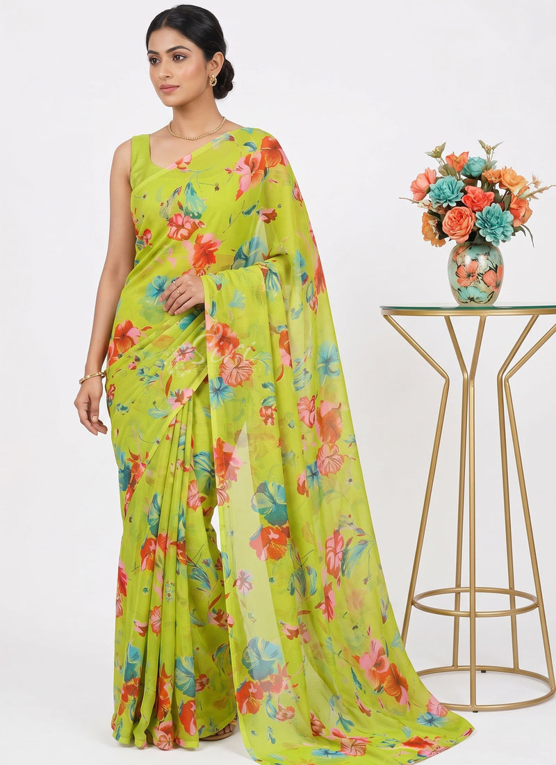 Latest Garden Vareli Printed Nara Chiffon Saree