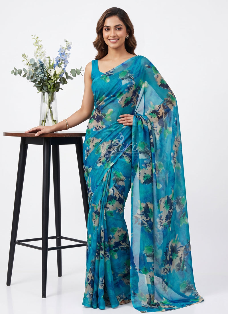 Latest Garden Vareli Printed Nara Chiffon Saree