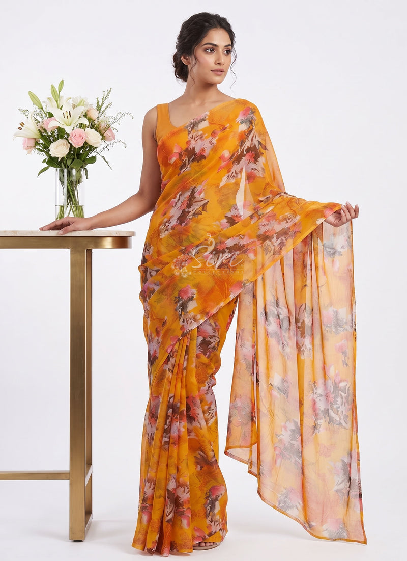 Latest Garden Vareli Printed Nara Chiffon Saree