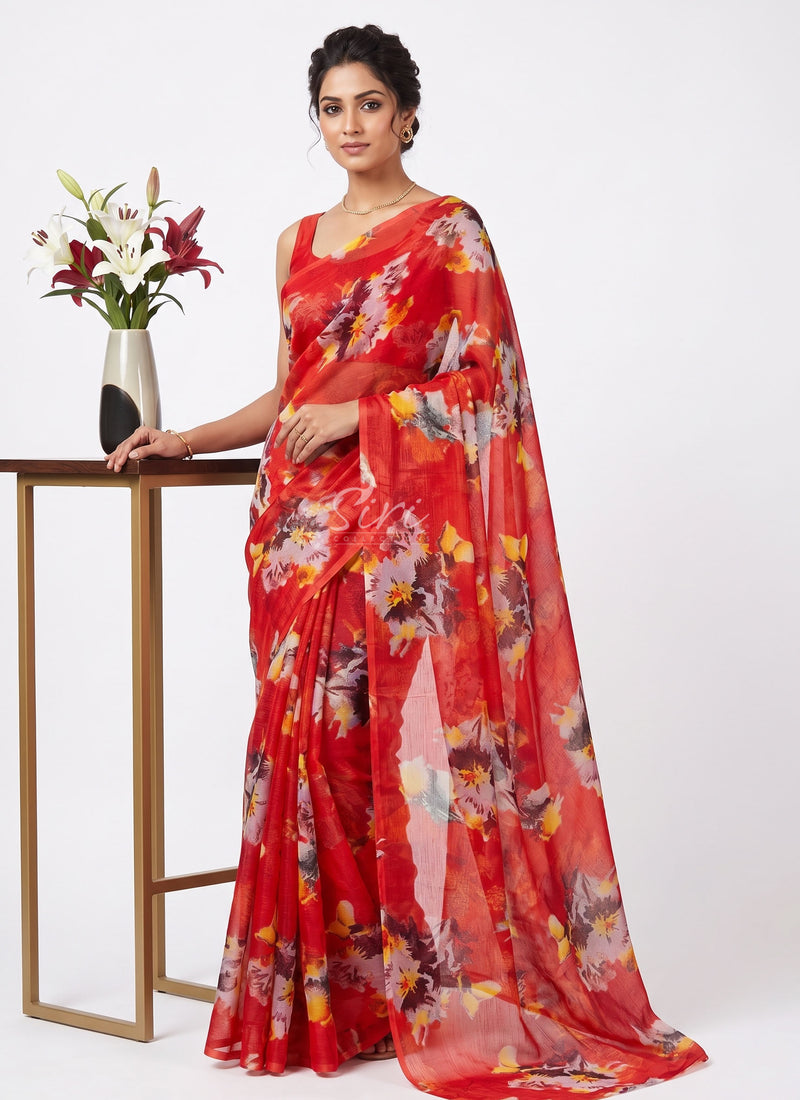 Latest Garden Vareli Printed Nara Chiffon Saree