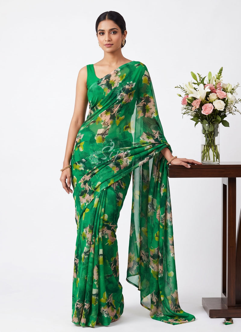 Latest Garden Vareli Printed Nara Chiffon Saree