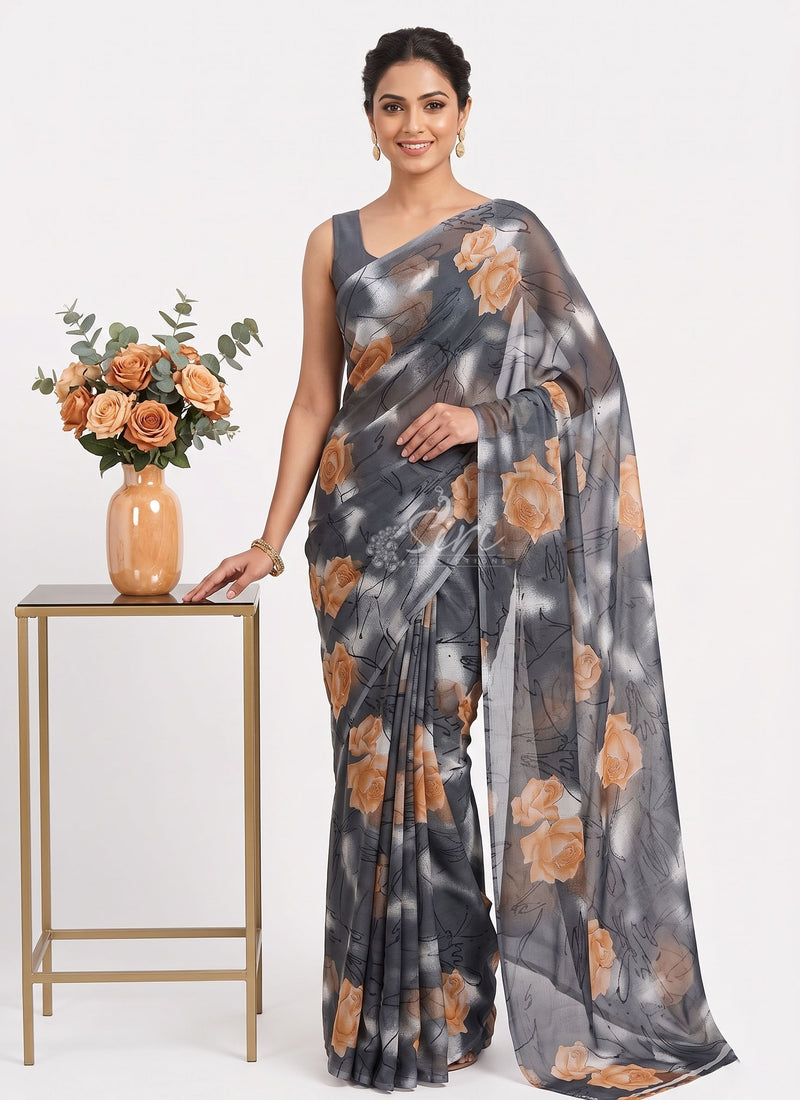 Latest Garden Vareli Printed Nara Chiffon Saree