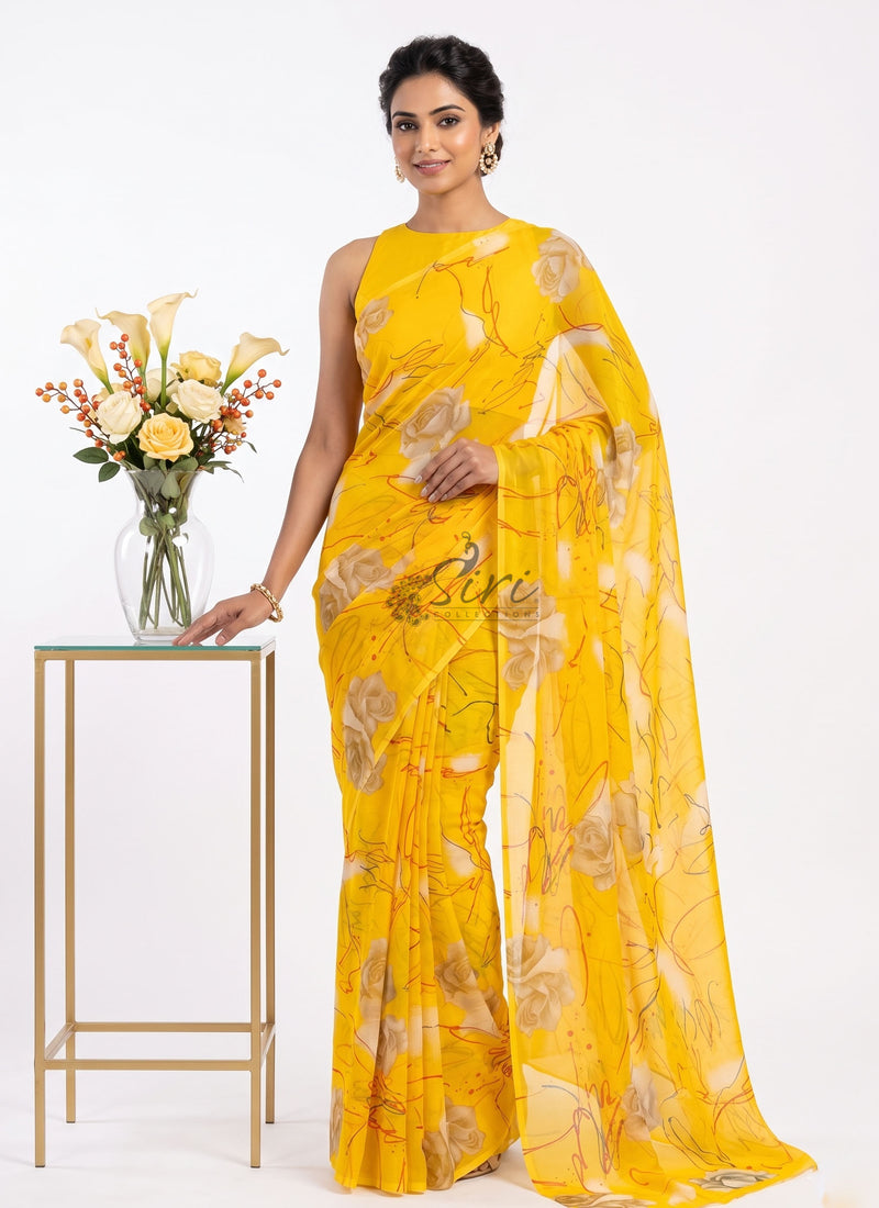 Latest Garden Vareli Printed Nara Chiffon Saree