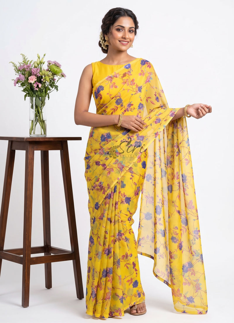 Latest Garden Vareli Printed Nara Chiffon Saree