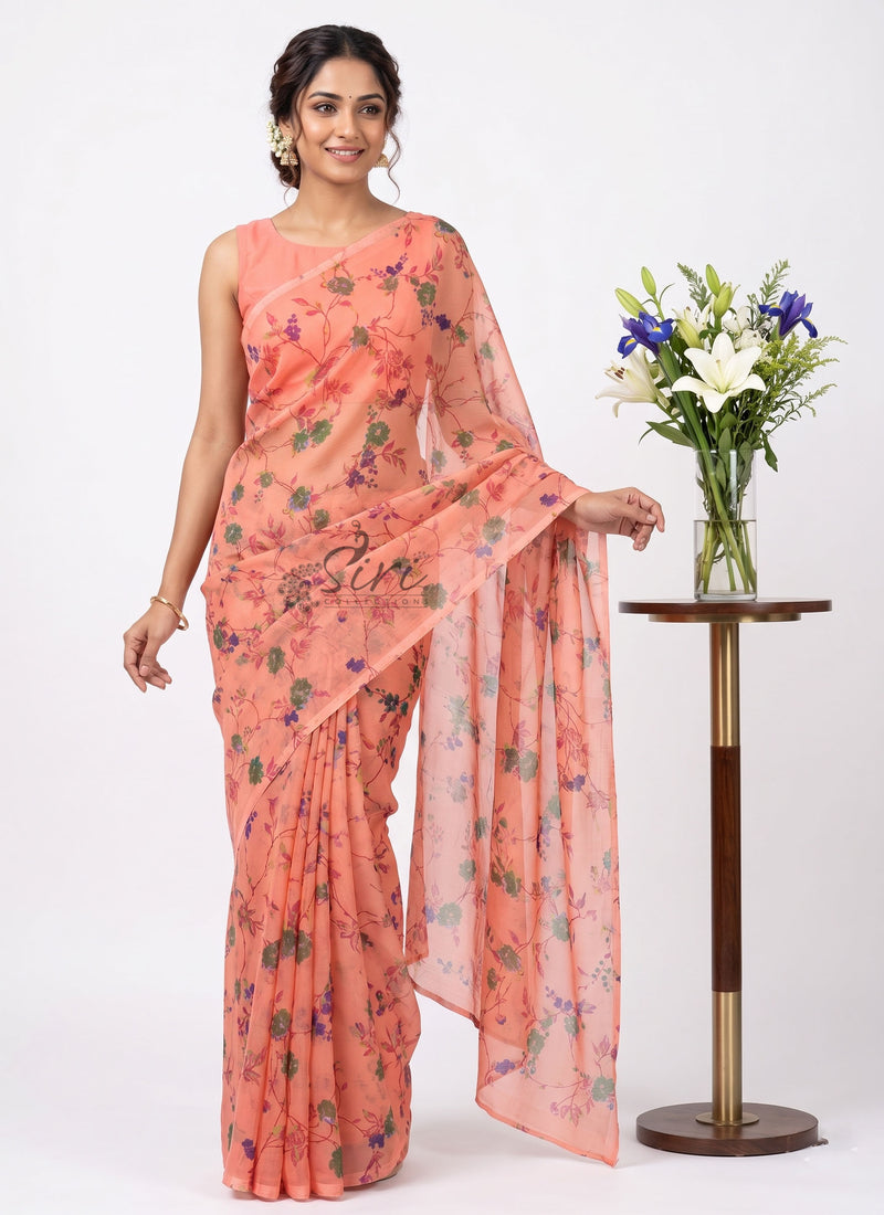 Latest Garden Vareli Printed Nara Chiffon Saree