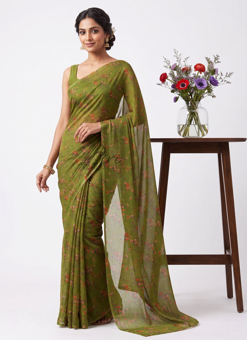 Latest Garden Vareli Printed Nara Chiffon Saree