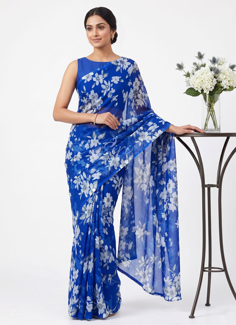 Latest Garden Vareli Printed Nara Chiffon Saree