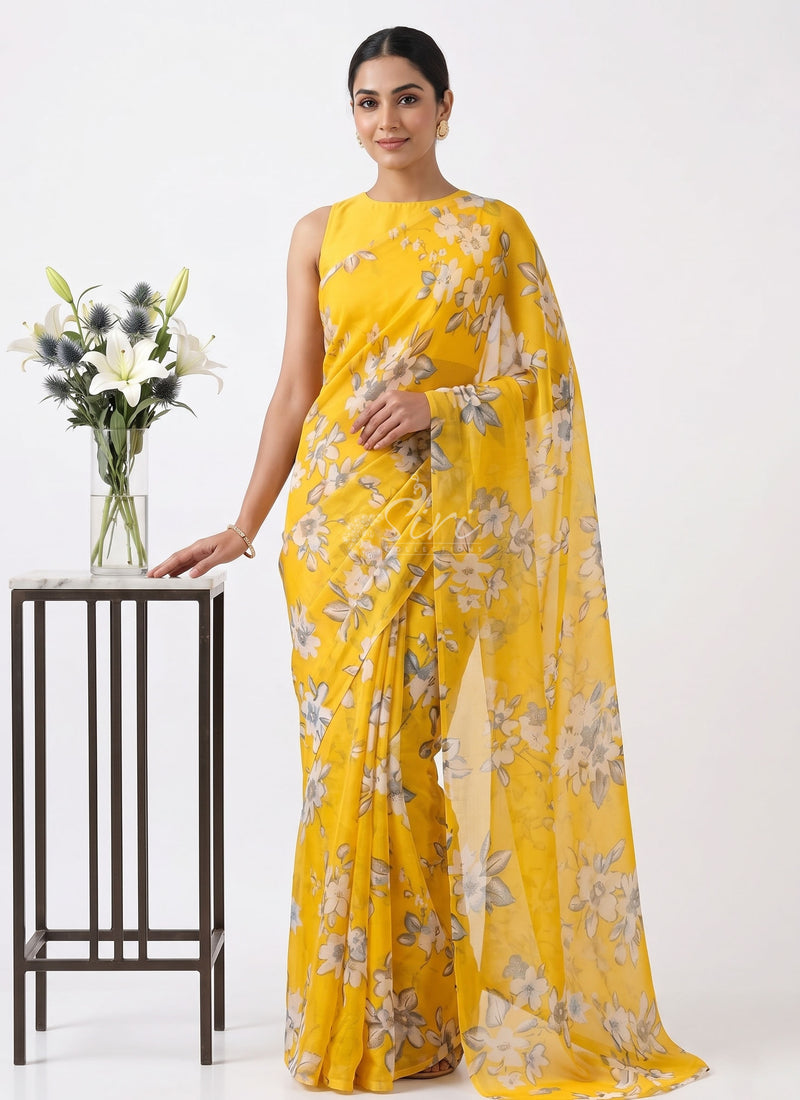 Latest Garden Vareli Printed Nara Chiffon Saree