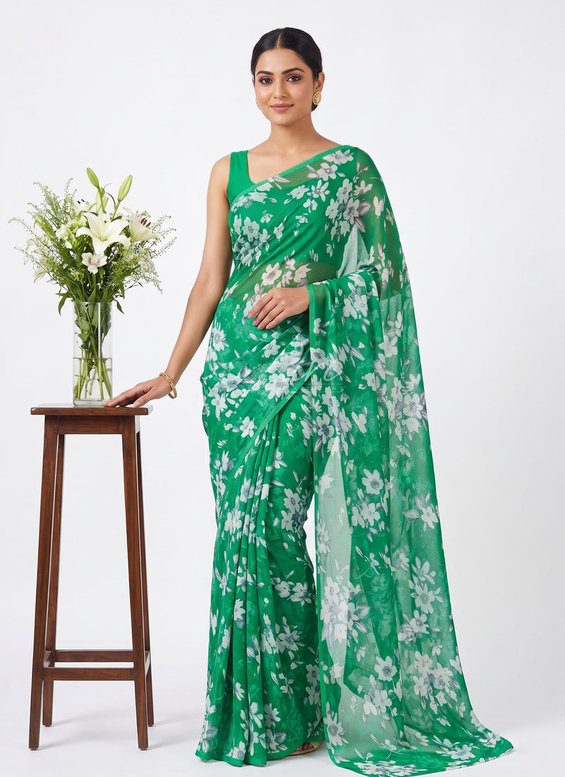 Latest Garden Vareli Printed Nara Chiffon Saree