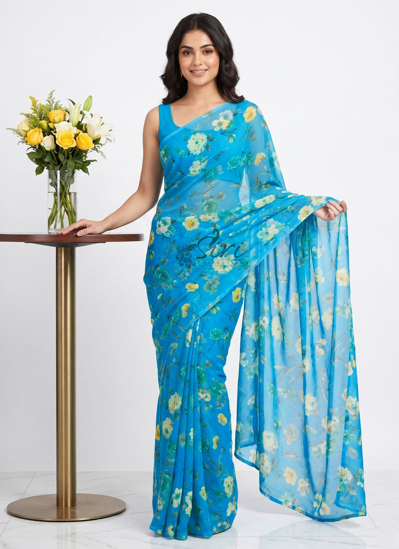 Latest Garden Vareli Printed Nara Chiffon Saree