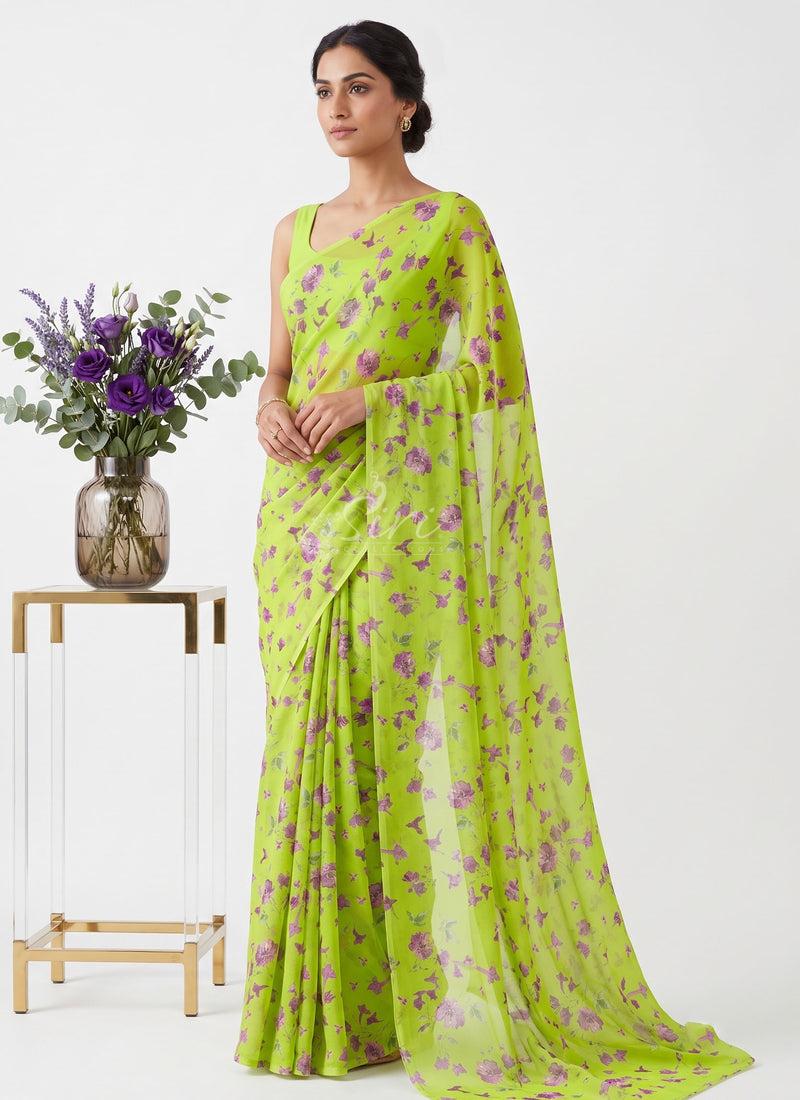 Latest Light Weight Garden Vareli Nara Chiffon Saree