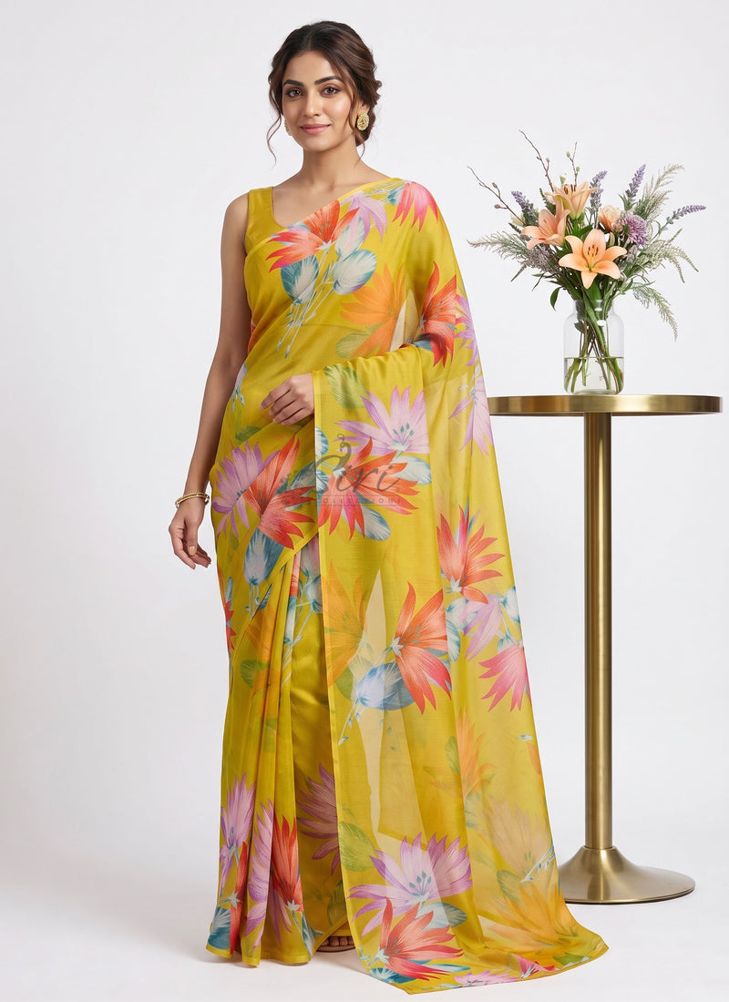 Latest Garden Vareli Printed Nara Chiffon Saree
