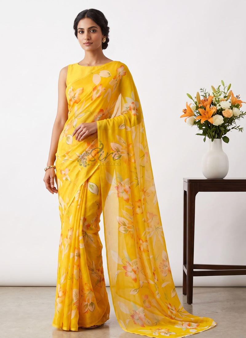 Latest Garden Vareli Printed Nara Chiffon Saree