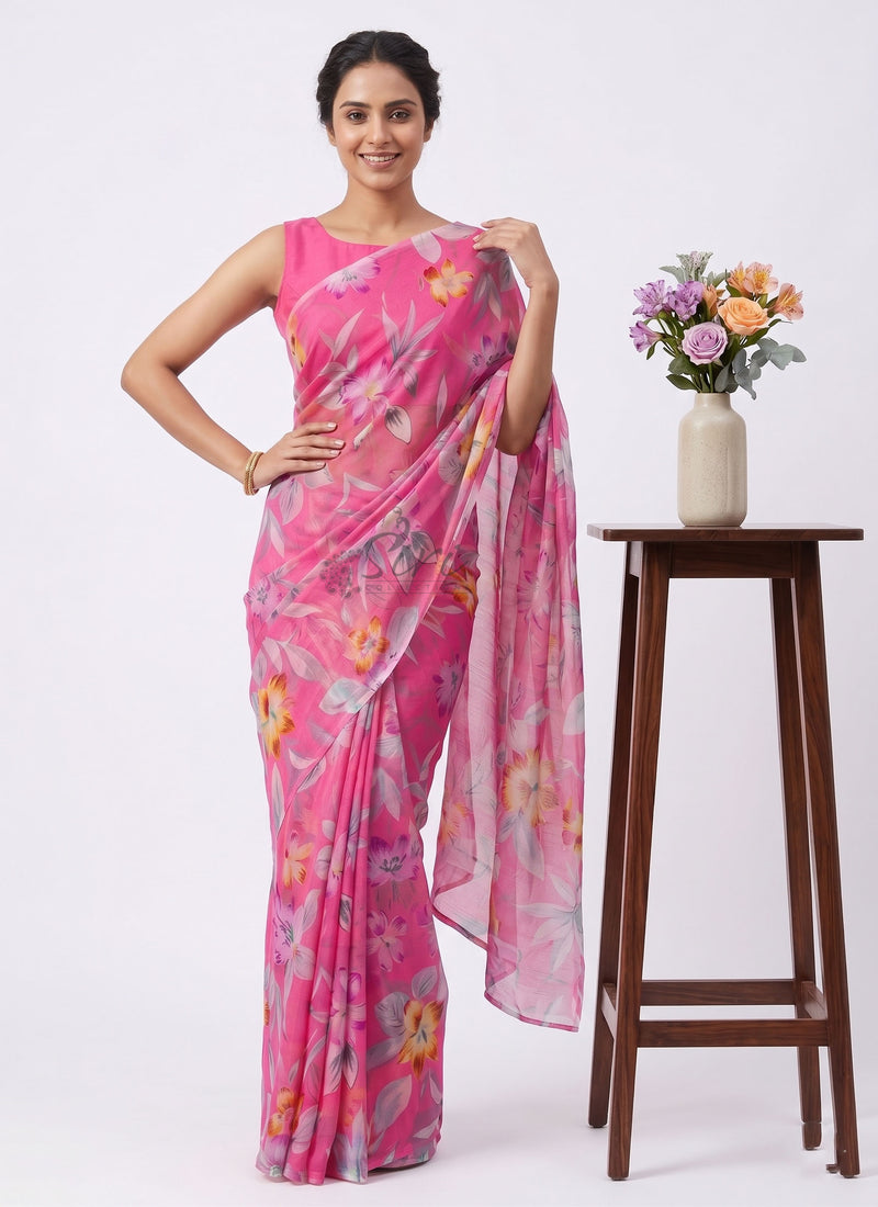 Latest Garden Vareli Printed Nara Chiffon Saree