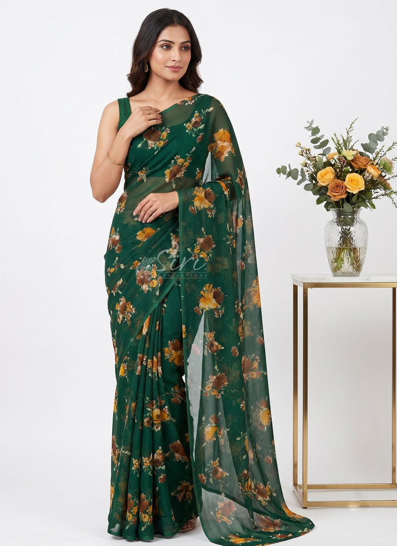 Latest Light Weight Garden Vareli Nara Chiffon Saree