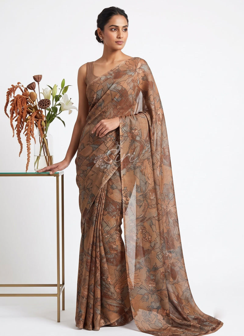 Latest Light Weight Garden Vareli Nara Chiffon Saree